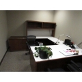 Blonde w Mahogany C / U Suite Desk w Overhead